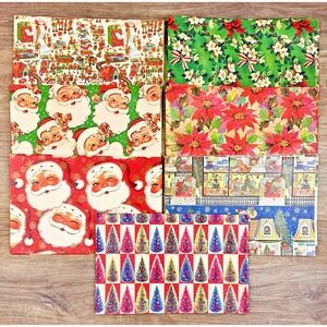 Vintage Christmas Gift Wrap Paper Papercraft 12 Sheets 30x40" Retro Santa MCM